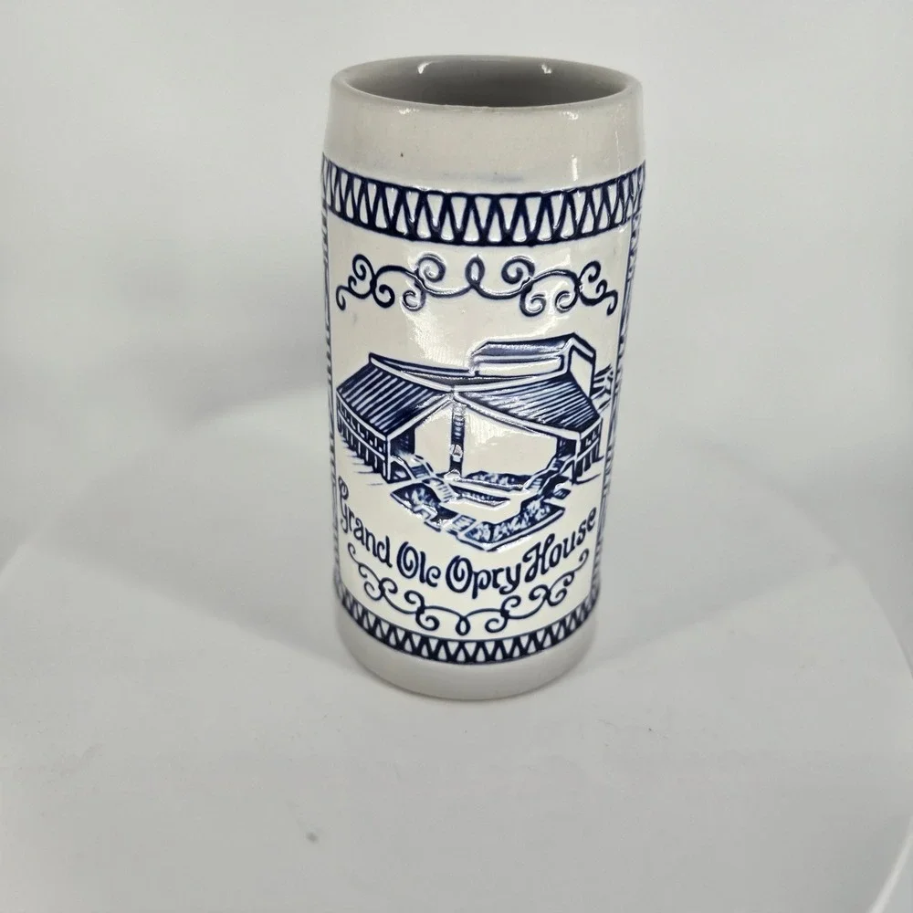 Vintage Opryland USA Grand Ole Opry House Beer Stein Ceramarte Brazil Blue White